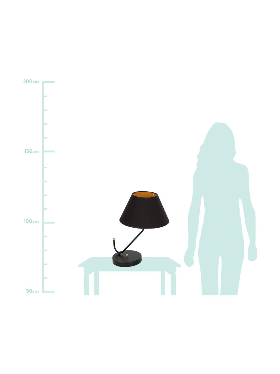 Lámpara de mesa de diseño Victoria, Pantalla: mezcla de algodón, Cable: plástico, Negro, dorado, An 45 x Al 50 cm