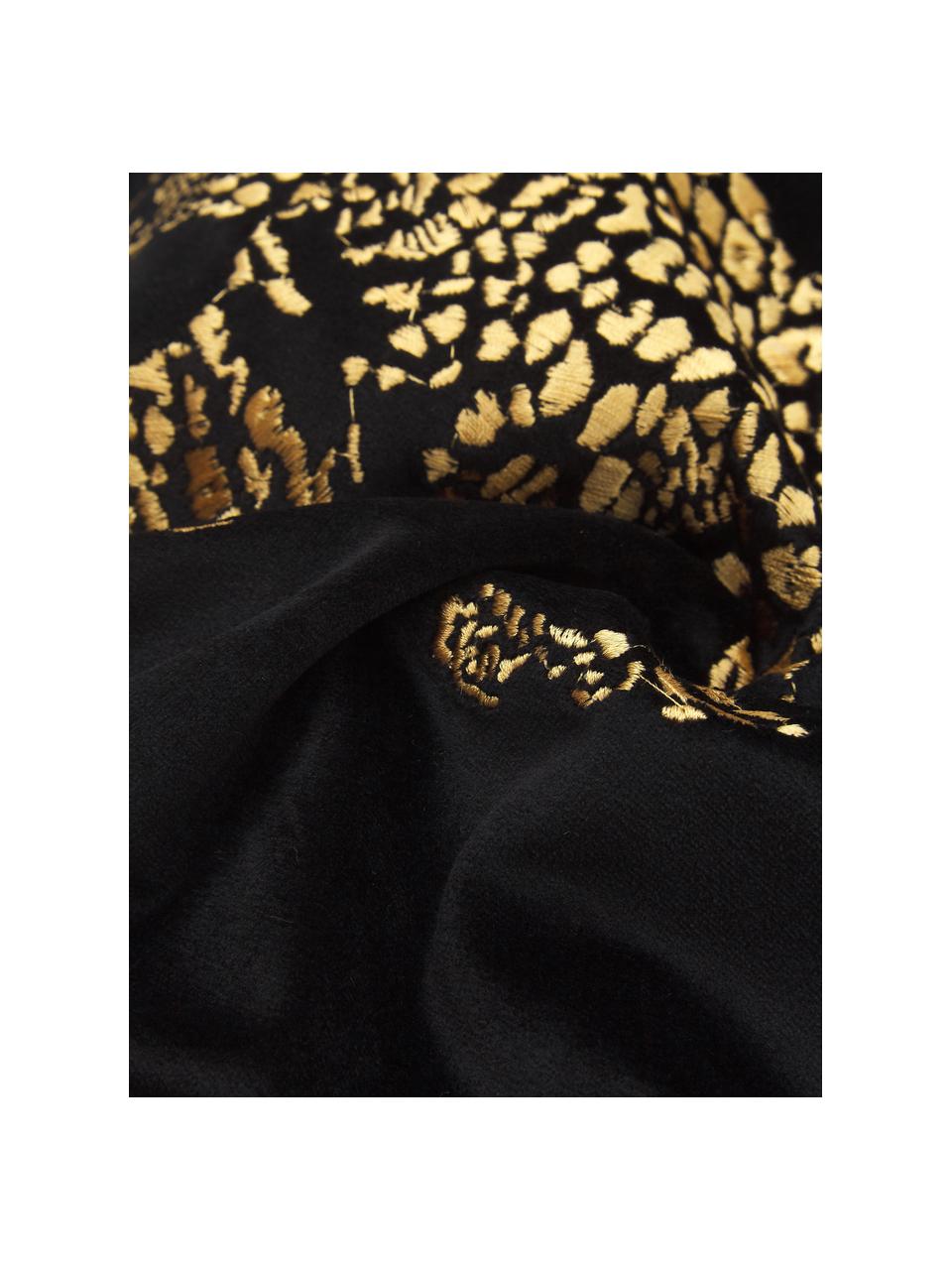 Besticktes Samt-Kissen Majestic Leopard in Schwarz/Gold, mit Inlett, 100% Samt (Polyester), Schwarz, Goldfarben, 45 x 45 cm