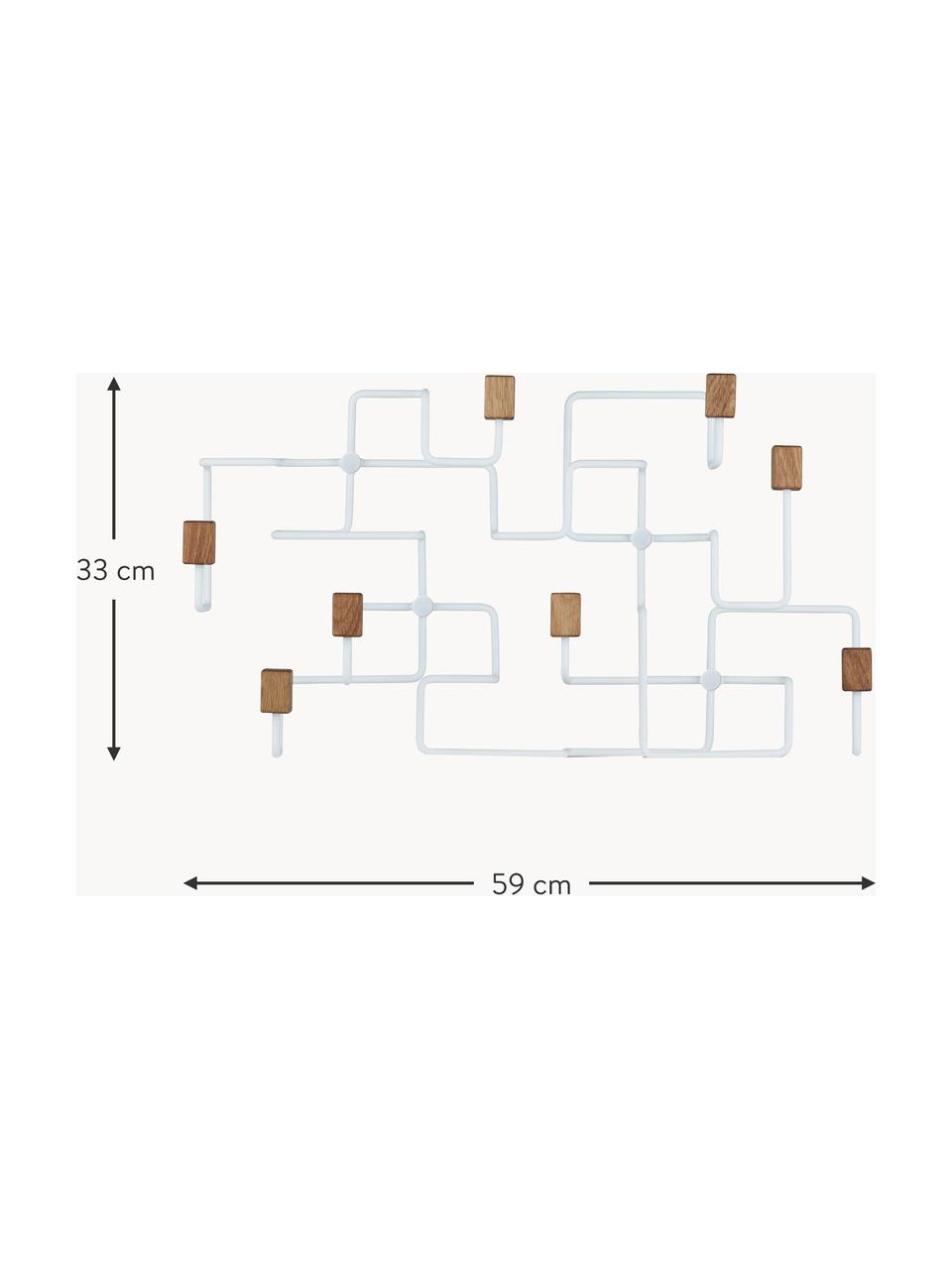 Wandgarderobe Underground, Haken: Eichenholz, Gestell: Stahl, beschichtet, Eichenholz, Weiss, B 59 x H 33 cm