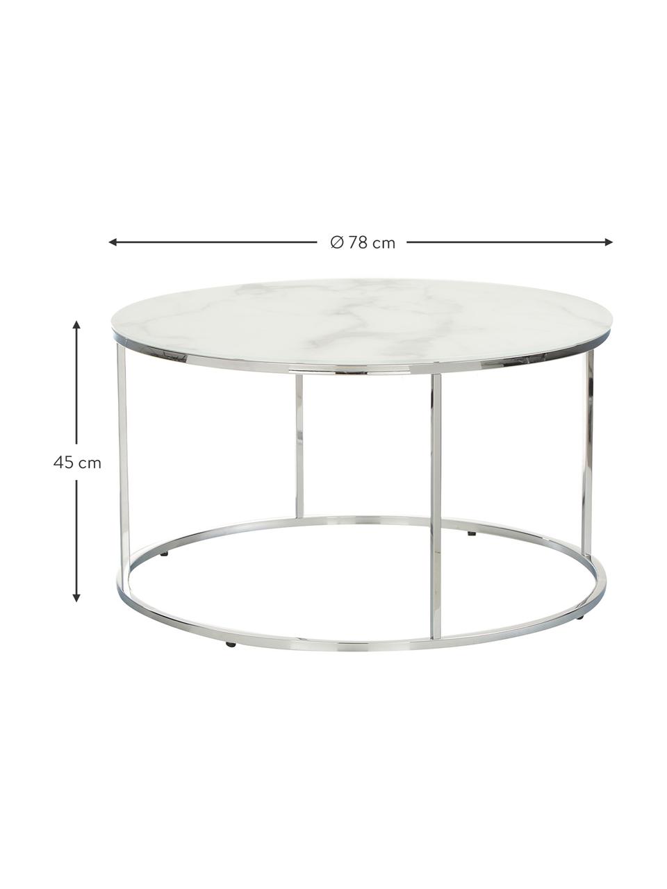 Mesa de centro redonda Antigua, tablero de vidrio en aspecto mármol, Tablero: vidrio estampado con aspe, Estructura: acero cromado, Mármol blanco, plateado, Ø 80 x Al 45 cm