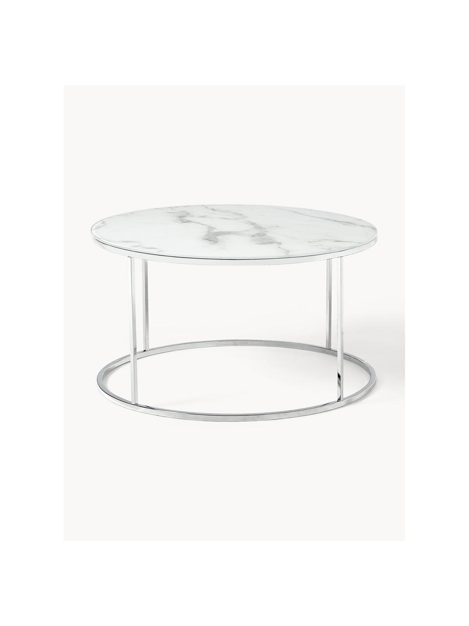 Table basse ronde look marbre Antigua, Blanc look marbre, argenté, Ø 80 cm