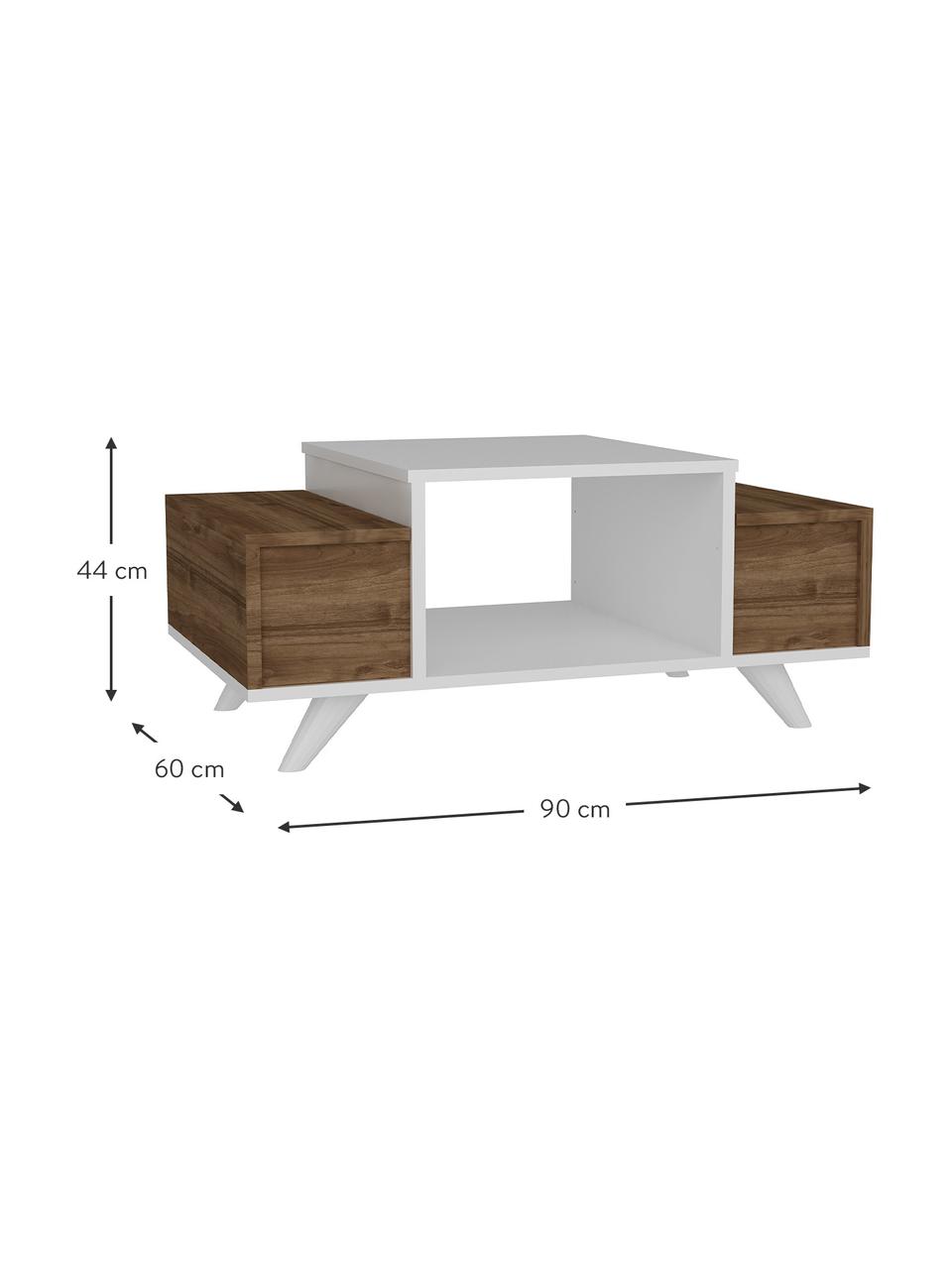 Konferenčný stolík s úložným priestorom Eriberto, Drevotriesková doska pokrytá vrstvou melamínu, Biela, brezové drevo, Š 90 x V 44 cm