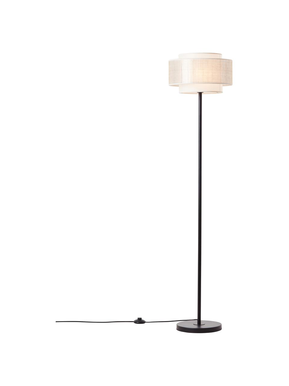 Vloerlamp Odar met stoffen lampenkap, Lampenkap: linnen, papier, Lampvoet: gecoat metaal, Zwart, beige, Ø 36 x H 152 cm