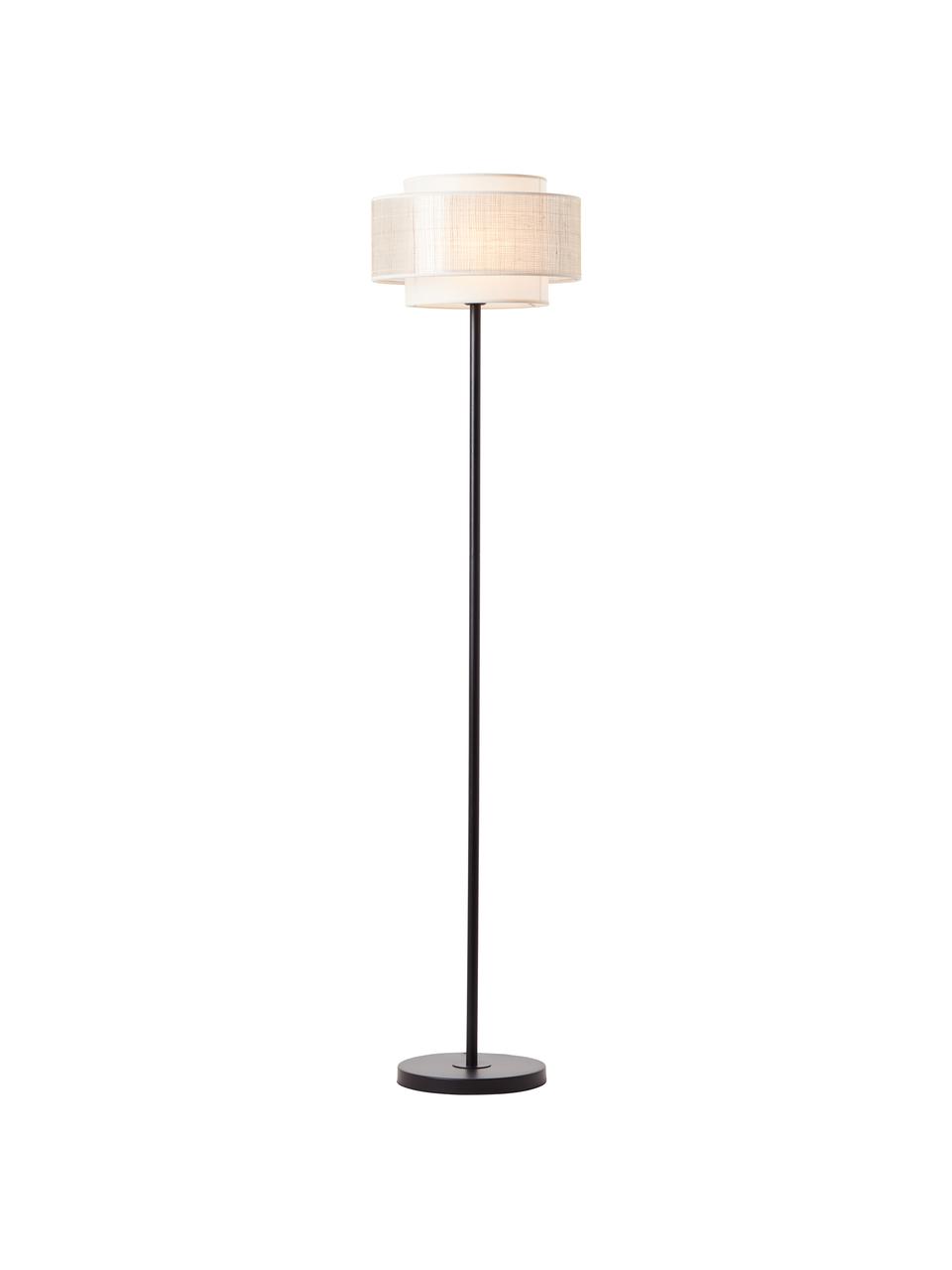 Vloerlamp Odar met stoffen lampenkap, Lampenkap: linnen, papier, Lampvoet: gecoat metaal, Zwart, beige, Ø 36 x H 152 cm