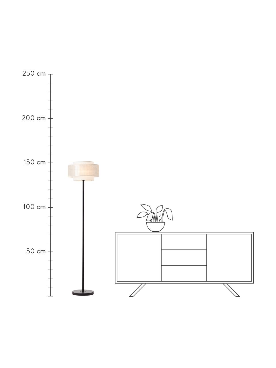 Vloerlamp Odar met stoffen lampenkap, Lampenkap: linnen, papier, Lampvoet: gecoat metaal, Zwart, beige, Ø 36 x H 152 cm