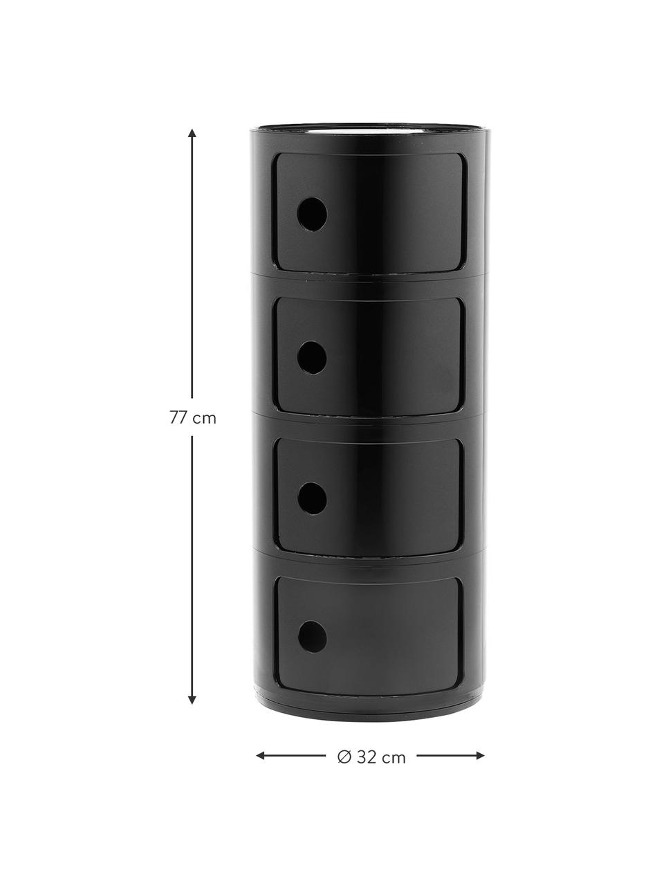 Table d'appoint design 4 compartiments, noir Componibili, Plastique (ABS), laqué, certifié Greenguard, Noir, Ø 32 x haut. 77 cm