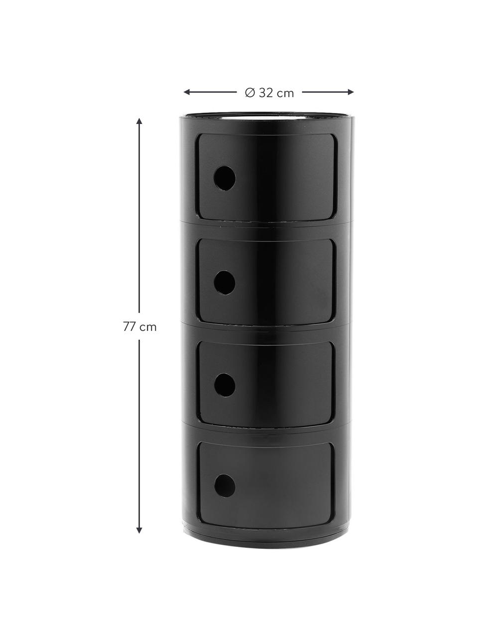 Dizajnový kontajner Componibili, 4 moduly, Plast (ABS), lakovaný, certifikát Greenguard, Lesklá čierna, Ø 32 x V 77 cm