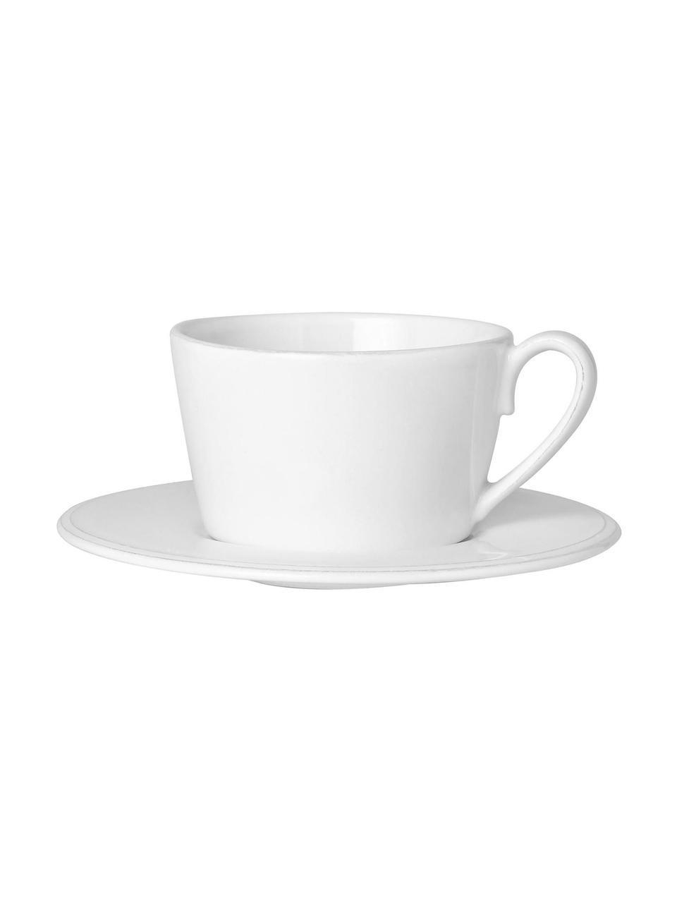 Tasse à thé style rustique avec sous-tasse Constance, Grès cérame, Blanc, Ø 19 x haut. 8 cm, 375 ml