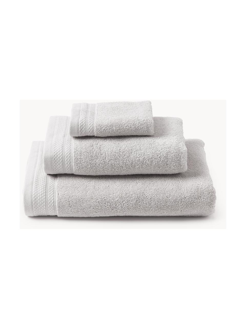 Sada ručníků z organické bavlny Premium, různé velikosti, 100 % bio bavlna, s certifikátem GOTS (certifikováno GCL International, GCL-300517)
Vysoká gramáž, 600 g/m², Světle šedá, 3dílná sada (ručník pro hosty, ručník a osuška)