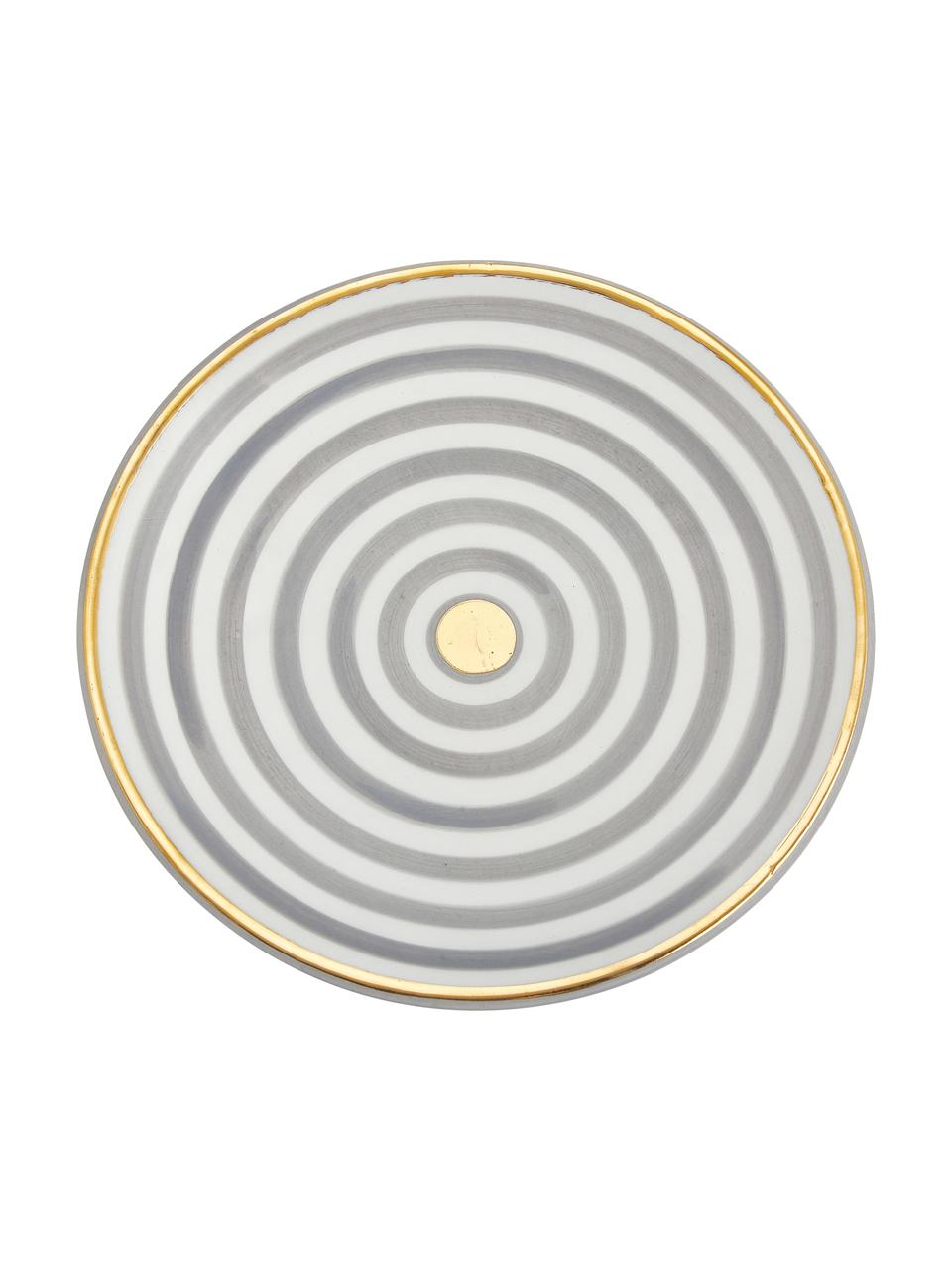 Plato postre artesanal Assiette, estilo marroquí, Cerámica, Gris claro, crema, oro, Ø 20 cm