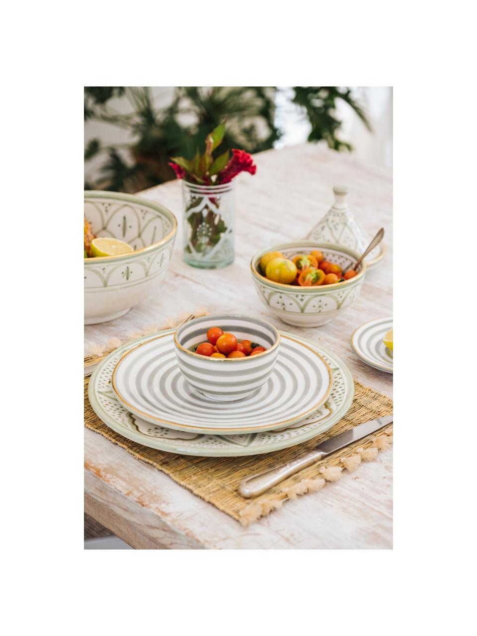 Handgemachter marokkanischer Frühstücksteller Assiette mit Goldrand, Keramik, Hellgrau, Cremefarben, Gold, Ø 20 cm