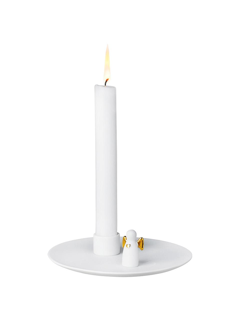 Porzellan-Kerzenhalter Angel, Porzellan, Weiß, Goldfarben, Ø 14 x H 6 cm