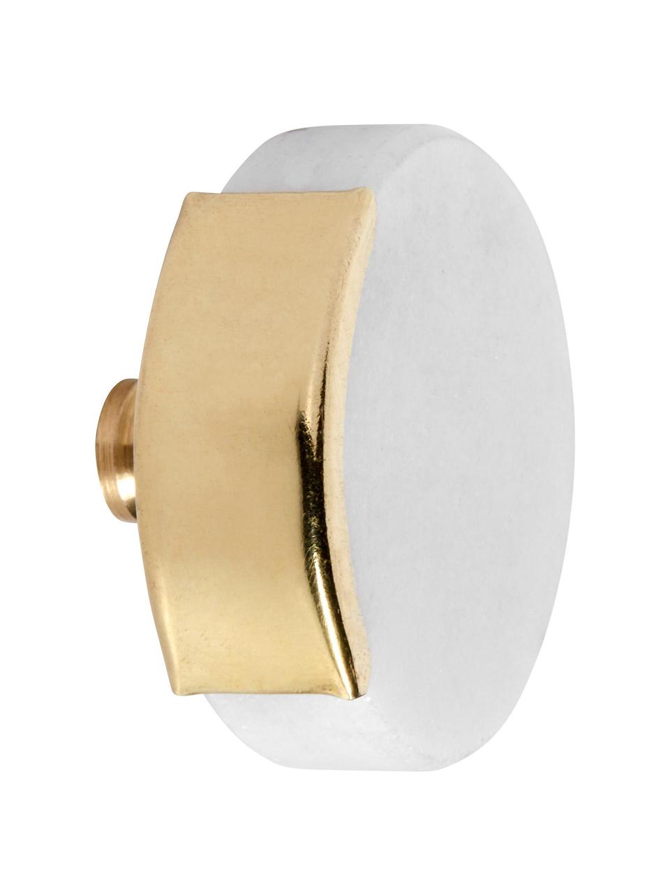 Marmeren wandhaken Circle, 6 stuks, Wit, gemarmerd, goudkleurig, Ø 4 x D 3 cm
