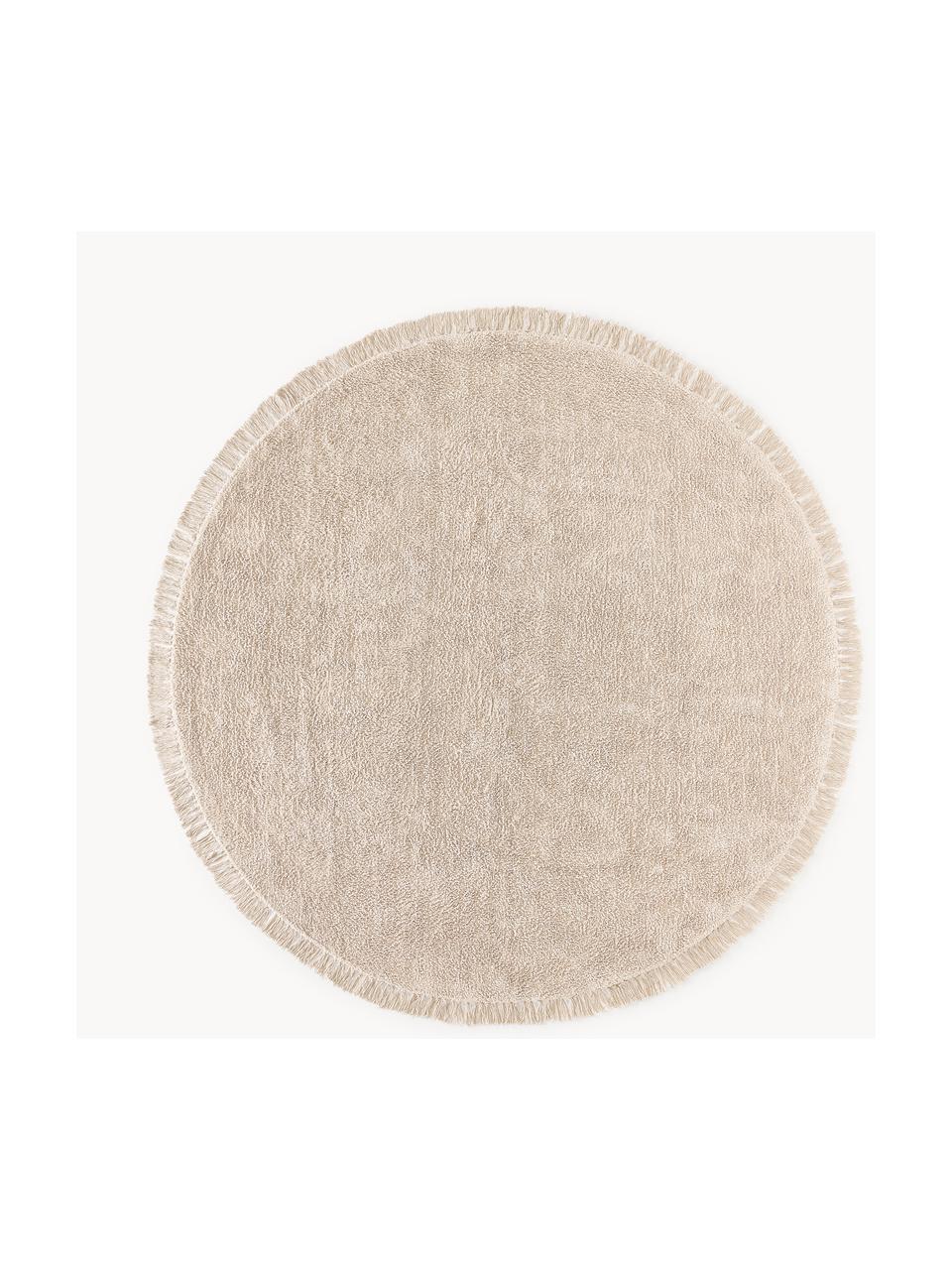 Kulatý ručně všívaný bavlněný koberec s třásněmi Daya, Světle béžová, Ø 120 cm (velikost S)