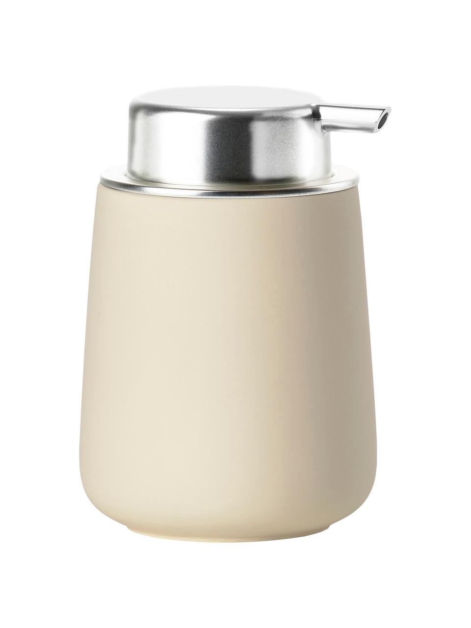 Dosificador de jabón de porcelana Nova One, Recipiente: porcelana, Dosificador: plástico, Beige, Ø 8 x Al 12 cm