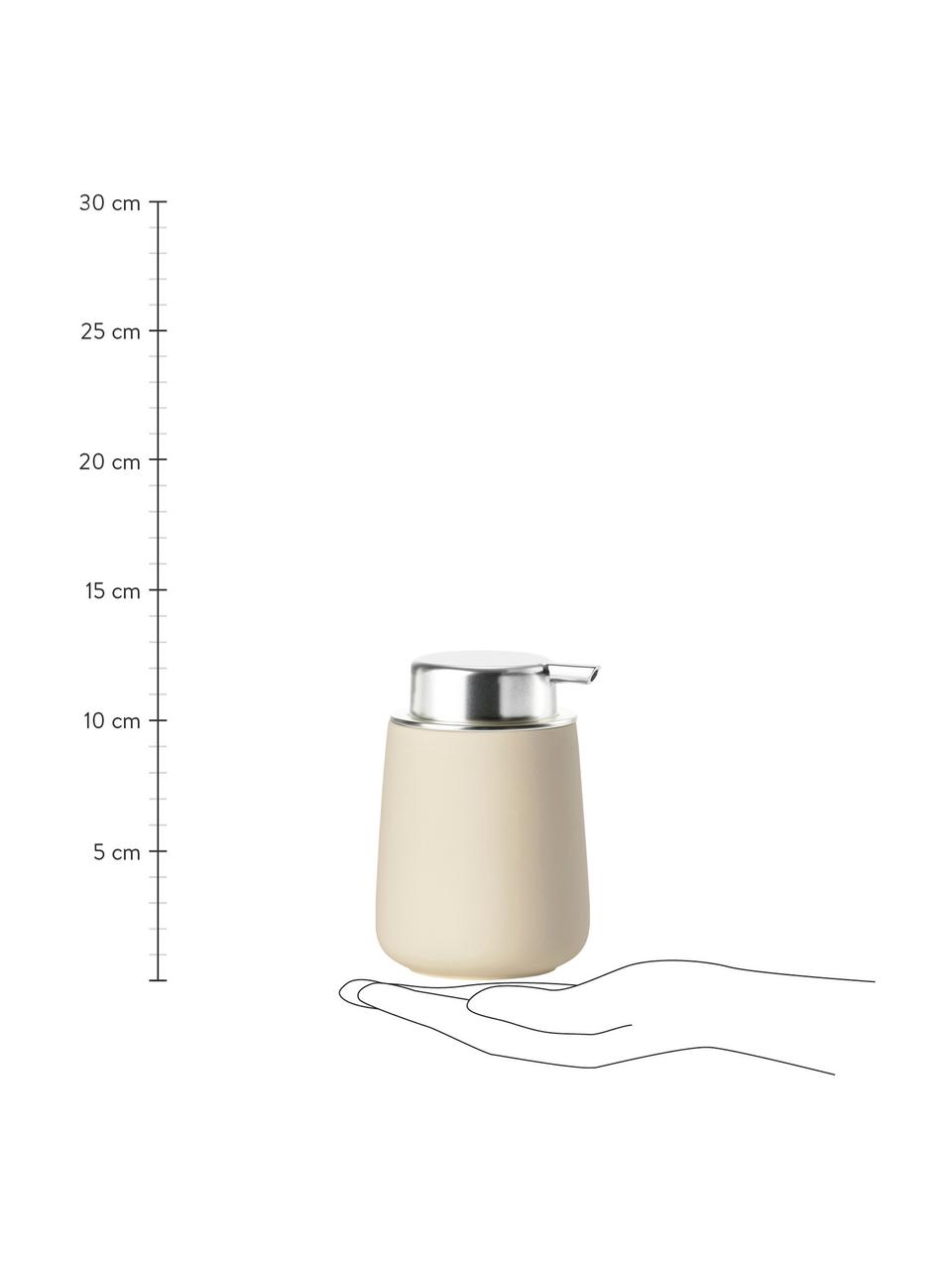 Dosificador de jabón de porcelana Nova One, Recipiente: porcelana, Dosificador: plástico, Beige, Ø 8 x Al 12 cm