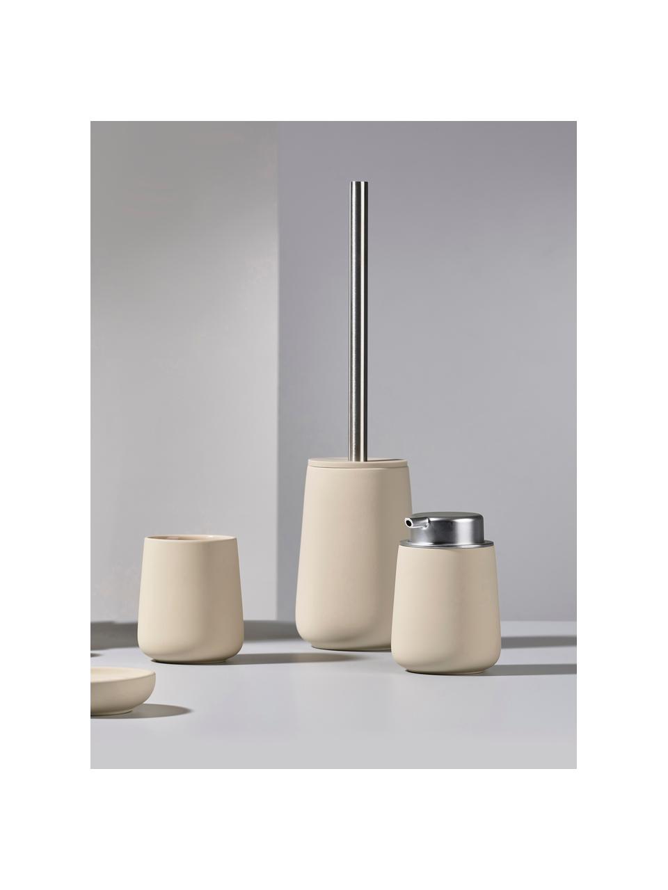 Porseleinen zeepdispenser Nova One, Houder: porselein, Pompje: kunststof, Beige, Ø 8 x H 12 cm