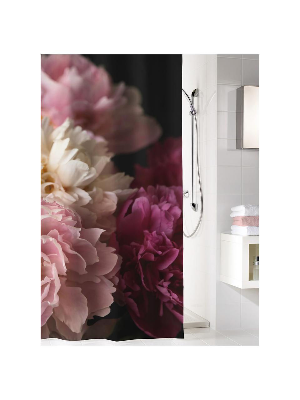 Tenda da doccia con motivo floreale Rosemarie, 100% poliestere
Idrorepellente non impermeabile, Nero, tonalità rosa, Larg. 180 x Lung. 200 cm
