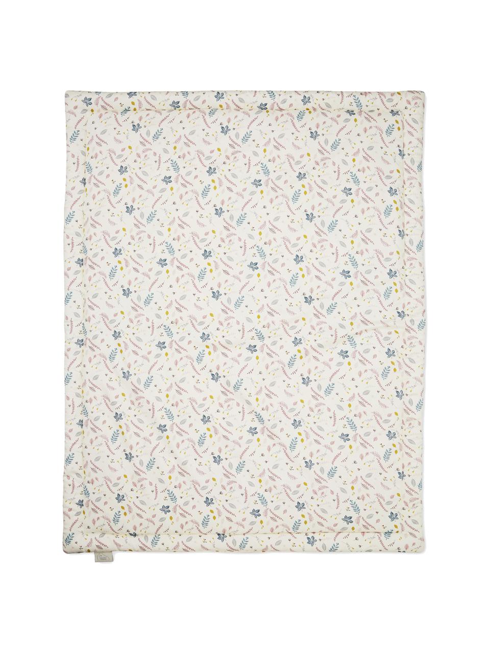 Couverture en coton bio Pressed Leaves, Rose, blanc crème, multicolore, imprimé, larg. 90 x long. 120 cm