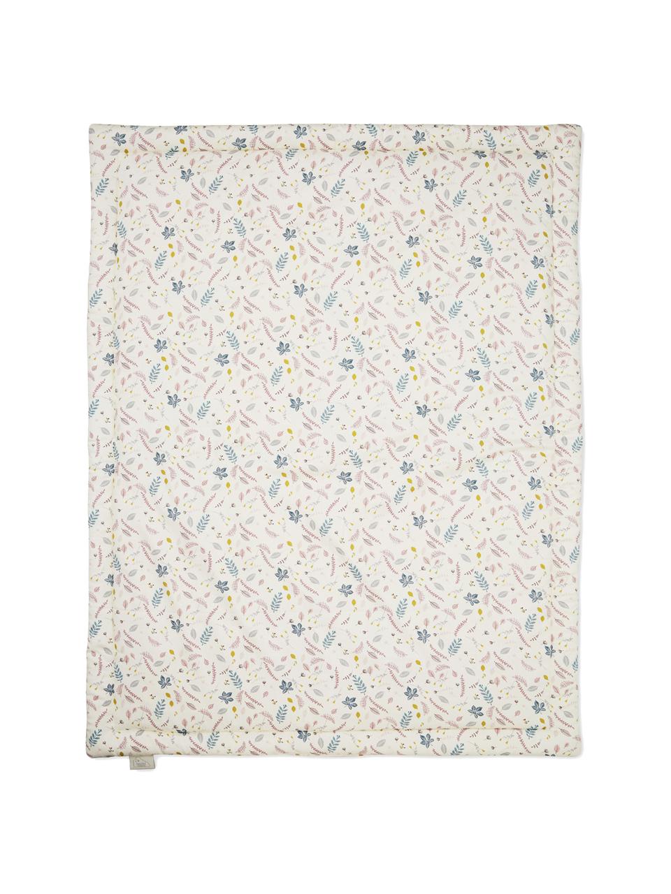 Cubrecolchón Pressed Leaves, Funda: 100% algodón ecológico co, Rosa y blanco crema con estampado multicolor, An 90 x L 120 cm