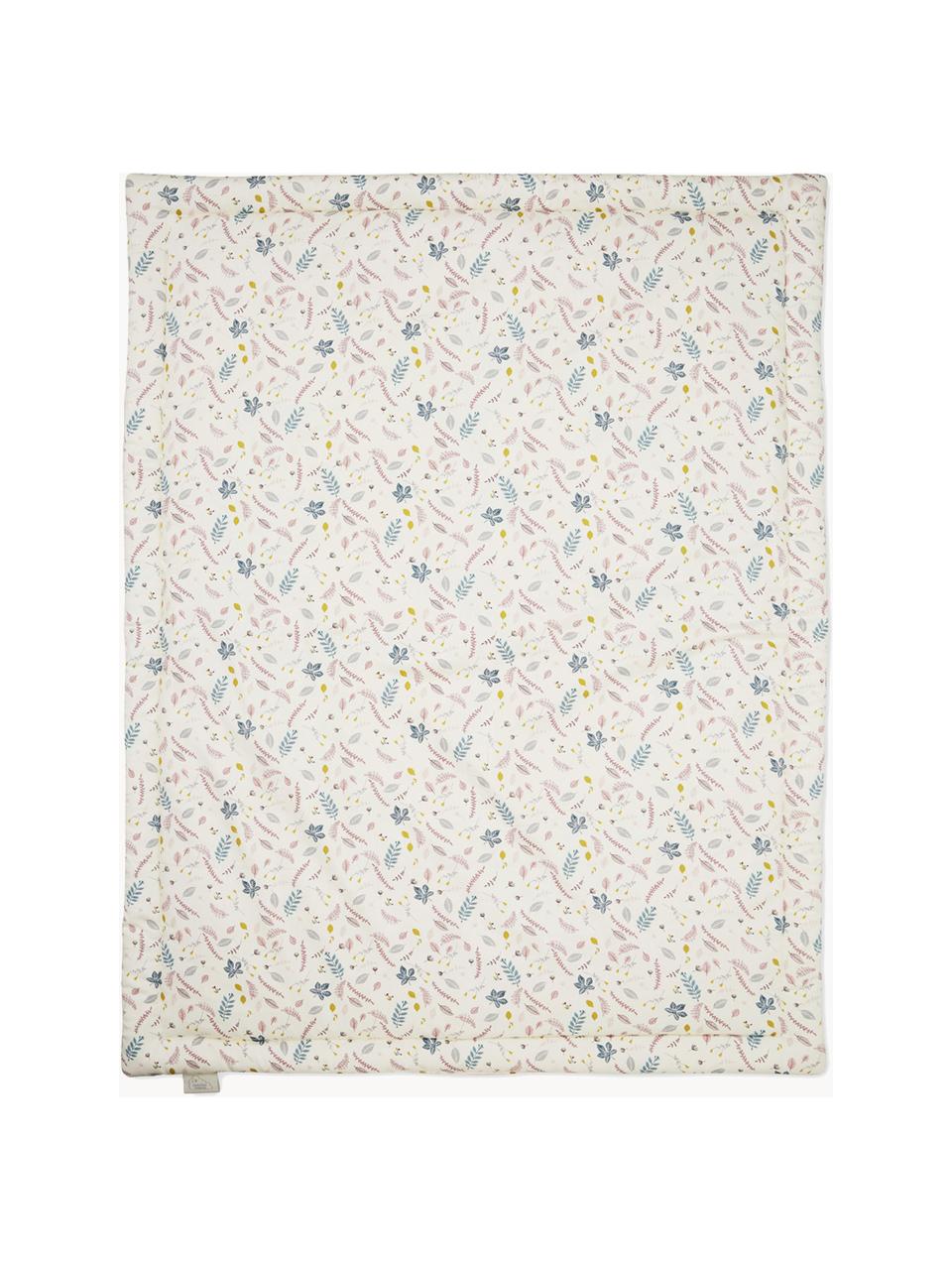 Cubrecolchón Pressed Leaves, Funda: 100% algodón ecológico co, Rosa y blanco crema con estampado multicolor, An 90 x L 120 cm