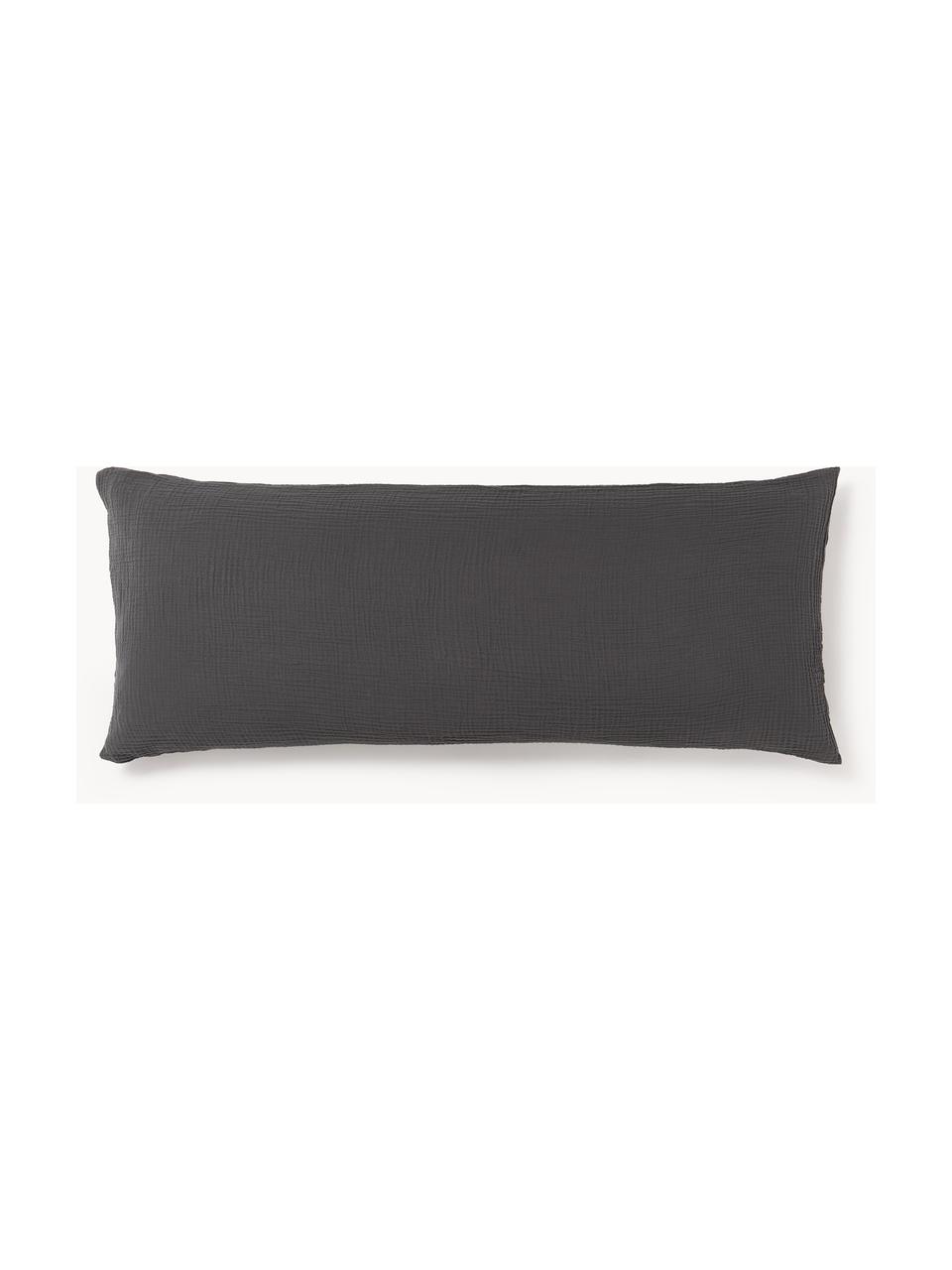 Funda de almohada de muselina Odile, Gris oscuro, An 45 x L 110 cm