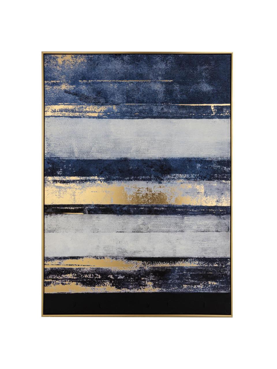 Cuadro Strokes, Azul, blanco, dorado, An 103 x Al 143 cm