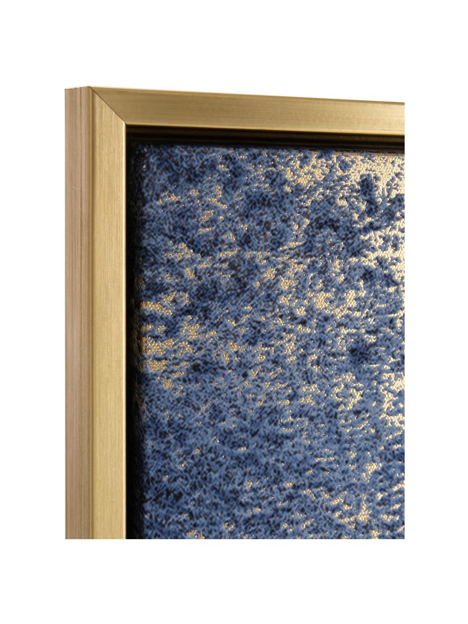 Leinwanddruck Strokes, Rahmen: Kiefernholz, Kunststoff, , Bild: Leinwand, Blau, Weiss, Goldfarben, 103 x 143 cm