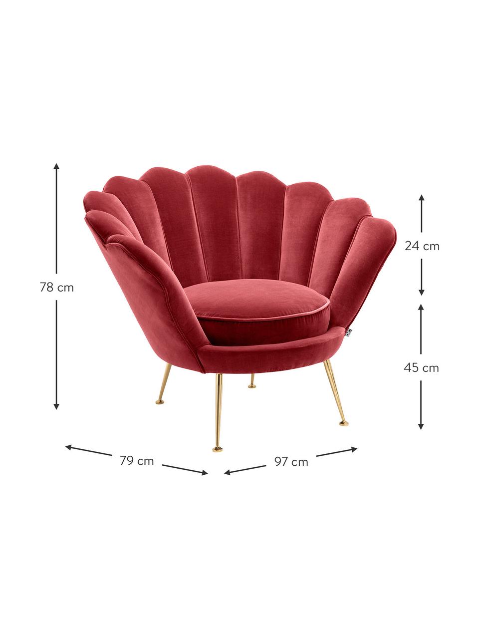 Samt-Cocktailsessel Trapezium in Rot, Bezug: 95% Polyester, 5% Baumwol, Samt Dunkelrot, B 97 x T 79 cm