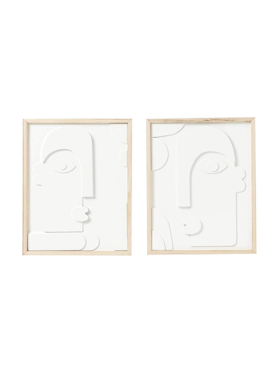 Set 2 oggetti da parete incorniciati Amilia, Struttura: legno, Legno chiaro, Larg. 32 x Alt. 40 cm