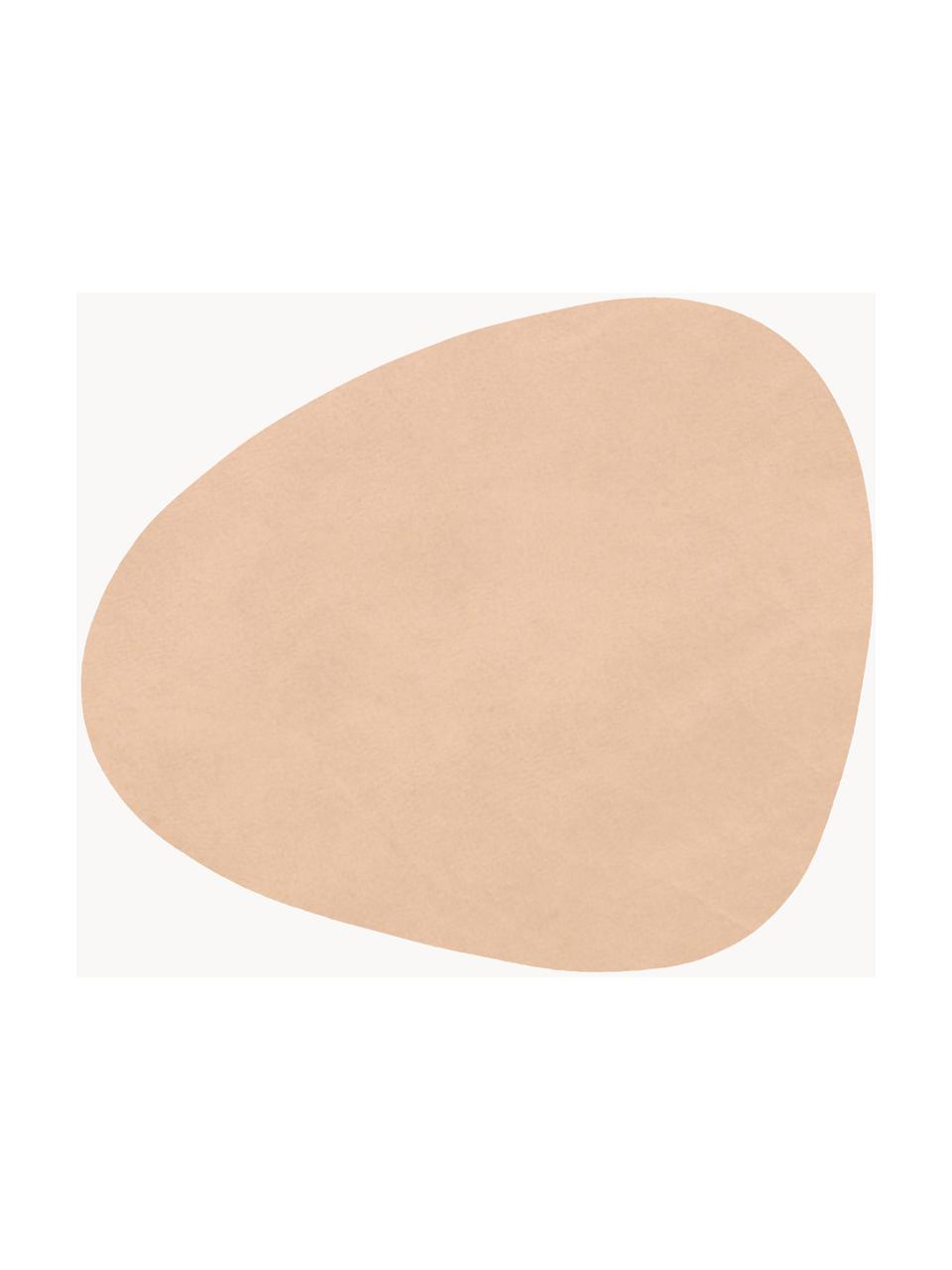 Asymmetrische leren placemats Curve, 4 stuks, Leer, rubber, Beige, B 11 x L 13 cm