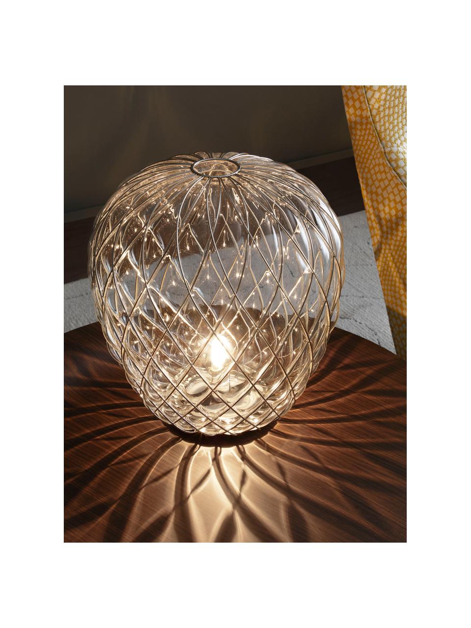 Grosse Tischlampe Pinecone, handgefertigt, Lampenschirm: Glas, Metall, galvanisier, Transparent, Silberfarben, Ø 50 x H 52 cm