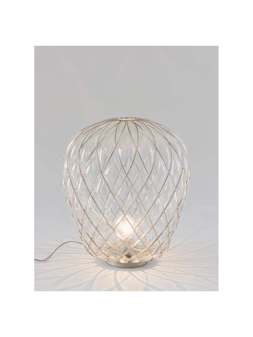 Große Tischlampe Pinecone, handgefertigt, Lampenschirm: Glas, Metall, galvanisier, Transparent, Silberfarben, Ø 50 x H 52 cm