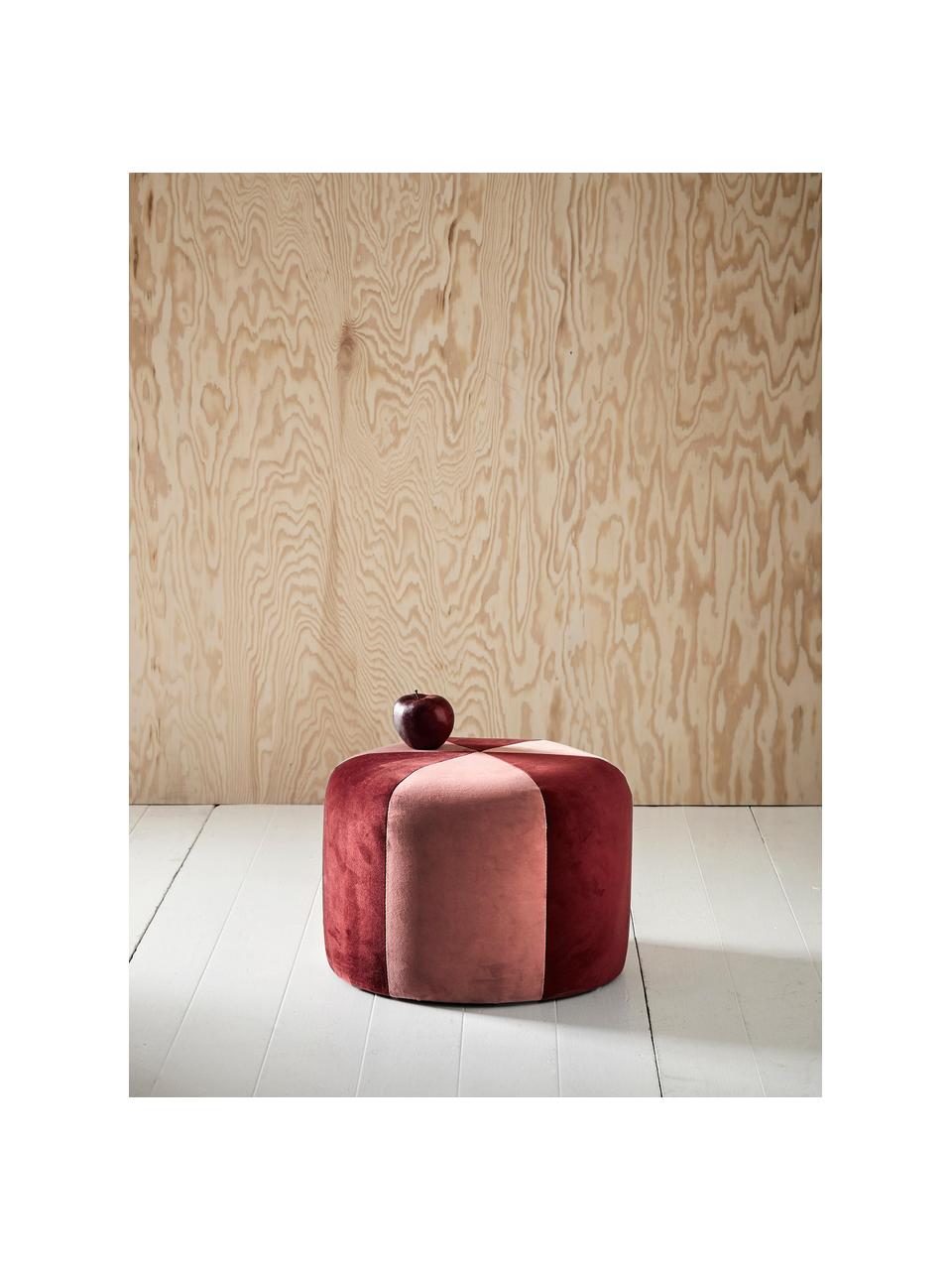 Puf z aksamitu dla dzieci Barcelona, Tapicerka: 100% aksamit poliestrowy , Stelaż: drewno naturalne, Czerwony, blady różowy, Ø 40 x W 28 cm