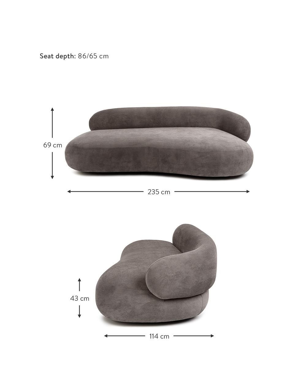 Sofa w kształcie nerki Alba (3-osobowa), Tapicerka: 97% poliester, 3% nylon D, Stelaż: lite drewno świerkowe z c, Nogi: tworzywo sztuczne, Szara tkanina, S 235 x G 114 cm, oparcie prawostronne