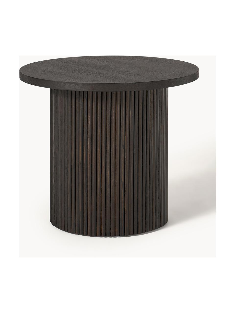 Mesa auxiliar redonda de madera Nele, Tablero de fibras de densidad media (MDF) chapado en madera de fresno, Madera, marrón oscuro pintado, Ø 60 x Al 51 cm