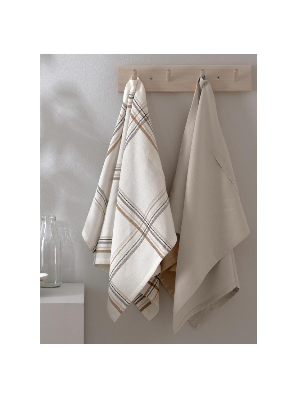 Geschirrtücher Gift aus Bio-Baumwolle, 2er-Set, 100 % Baumwolle (Bio), GOTS-zertifiziert, Hellbeige, Weiss, kariert, B 53 x L 86 cm