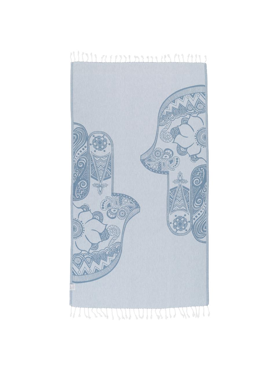 Hamamtuch Hamsa, 100% Baumwolle, leichte Qualität, 180 g/m², Hellblau, Weiss, B 90 x L 180 cm