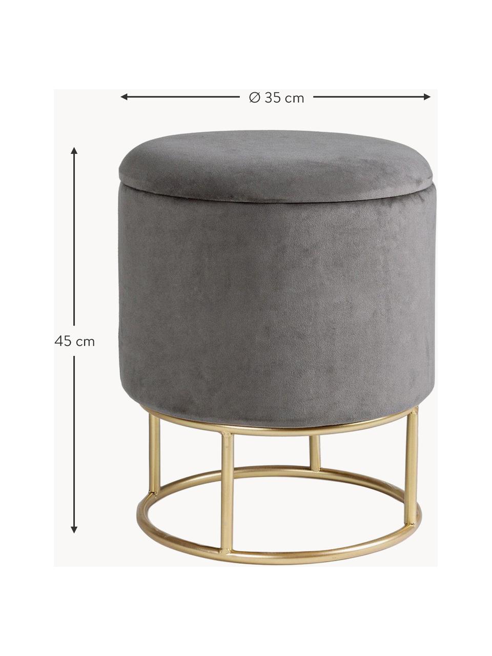 Tabouret en velours avec rangement Polina, Velours gris foncé, Ø 35 x haut. 45 cm