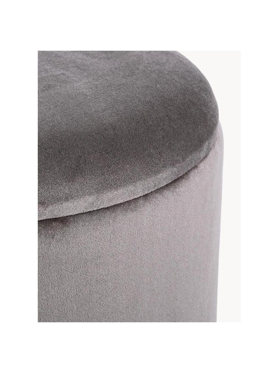 Pouf contenitore in velluto Polina, Rivestimento: velluto di poliestere Il , Struttura: pannello di fibra a media, Gambe: acciaio verniciato, Velluto grigio scuro, Ø 35 x Alt. 45 cm