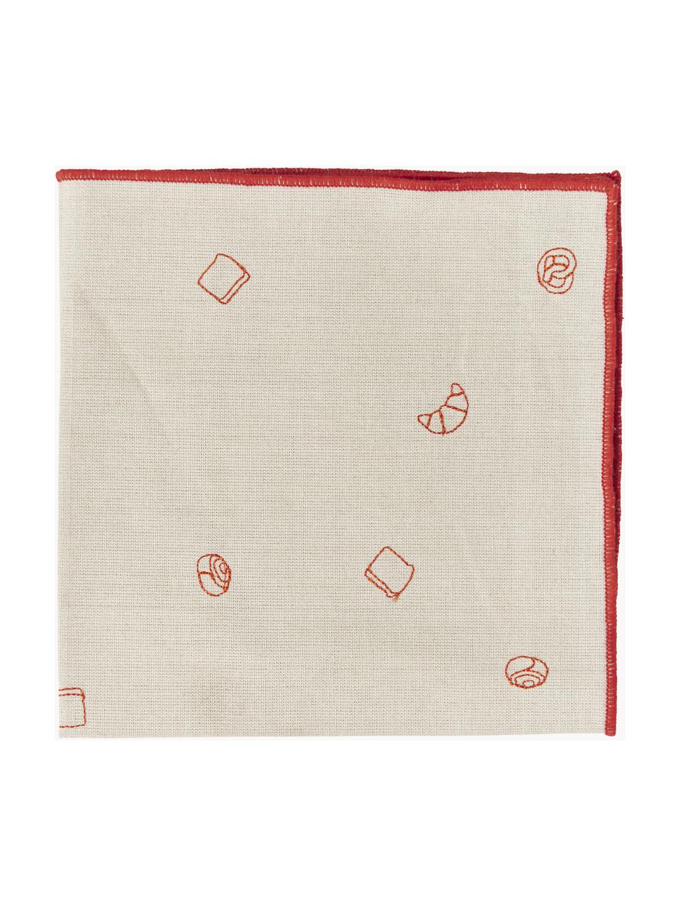 Serviette de table en tricot avec passepoil Bread, 100 % coton, Beige, rouge, larg. 45 x long. 45 cm