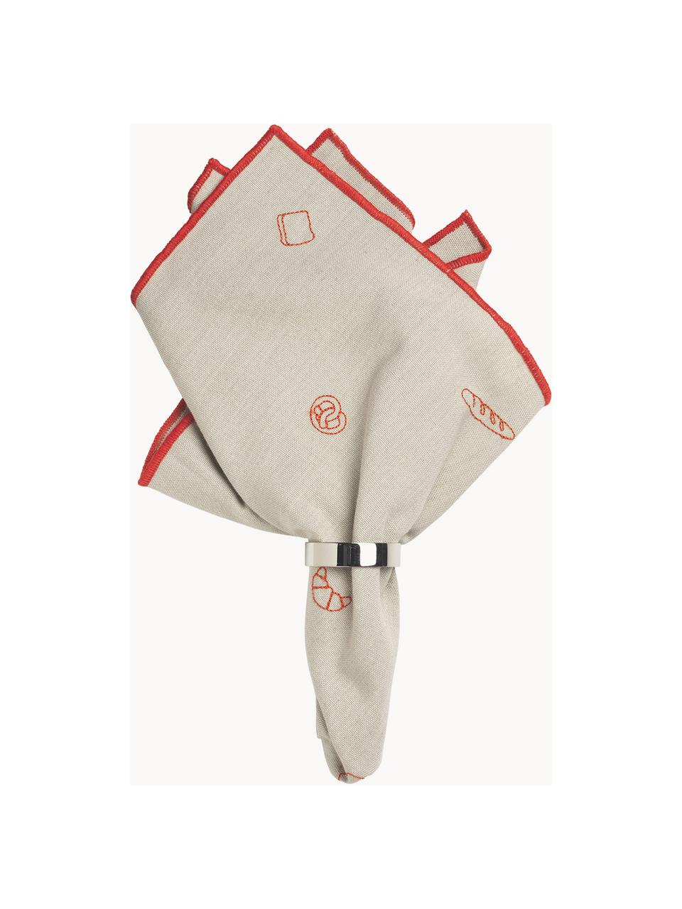 Tovagliolo di stoffa ricamati con rilegatura Bread, 100% cotone, Beige, rosso, Larg. 45 x Lung. 45 cm