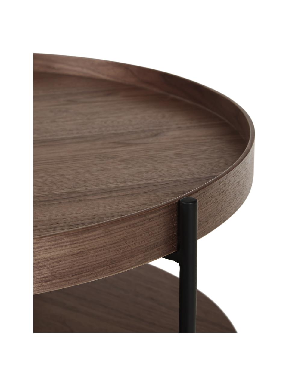 Tavolino rotondo da salotto in legno Renee, Ripiani: pannello di fibra a media, Struttura: metallo verniciato a polv, Legno di noce, Ø 69 cm