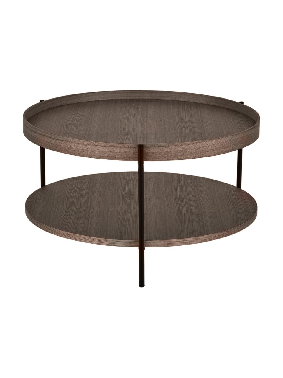 Tavolino rotondo da salotto in legno Renee, Ripiani: pannello di fibra a media, Struttura: metallo verniciato a polv, Legno di noce, Ø 69 cm