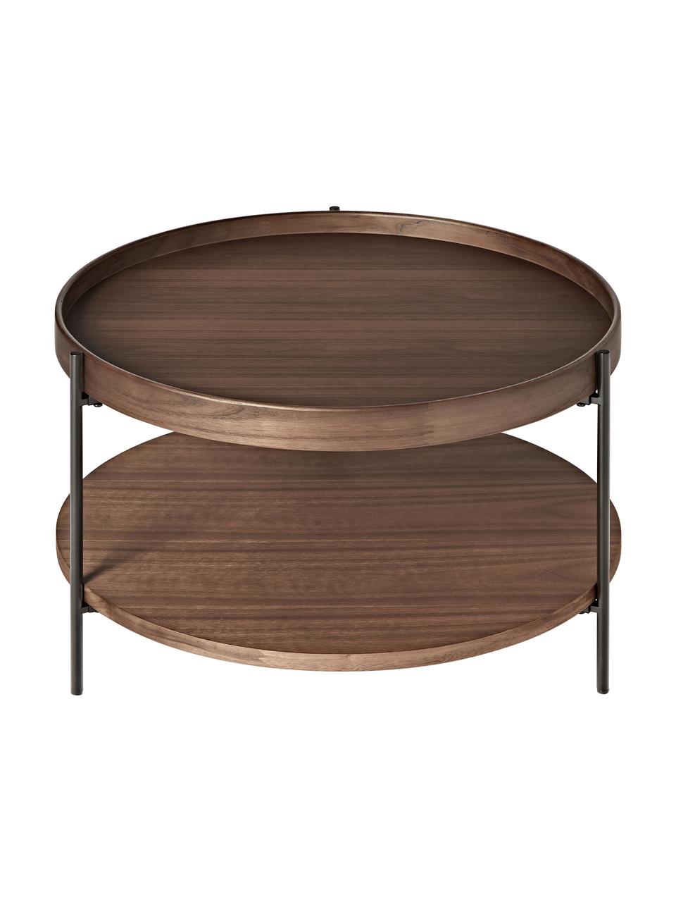 Mesa de centro redonda de madera Renee, Tablero: tablero de fibras de dens, Estructura: metal con pintura en polv, Madera de nogal, Ø 69 cm