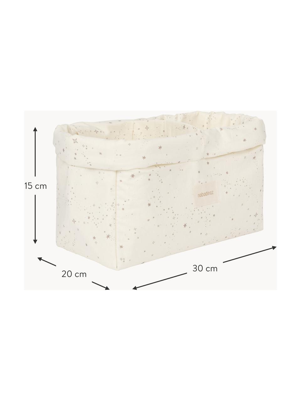 Panier de rangement en coton bio Stories, Blanc crème, beige, motif étoile, larg. 30 x prof. 20 cm