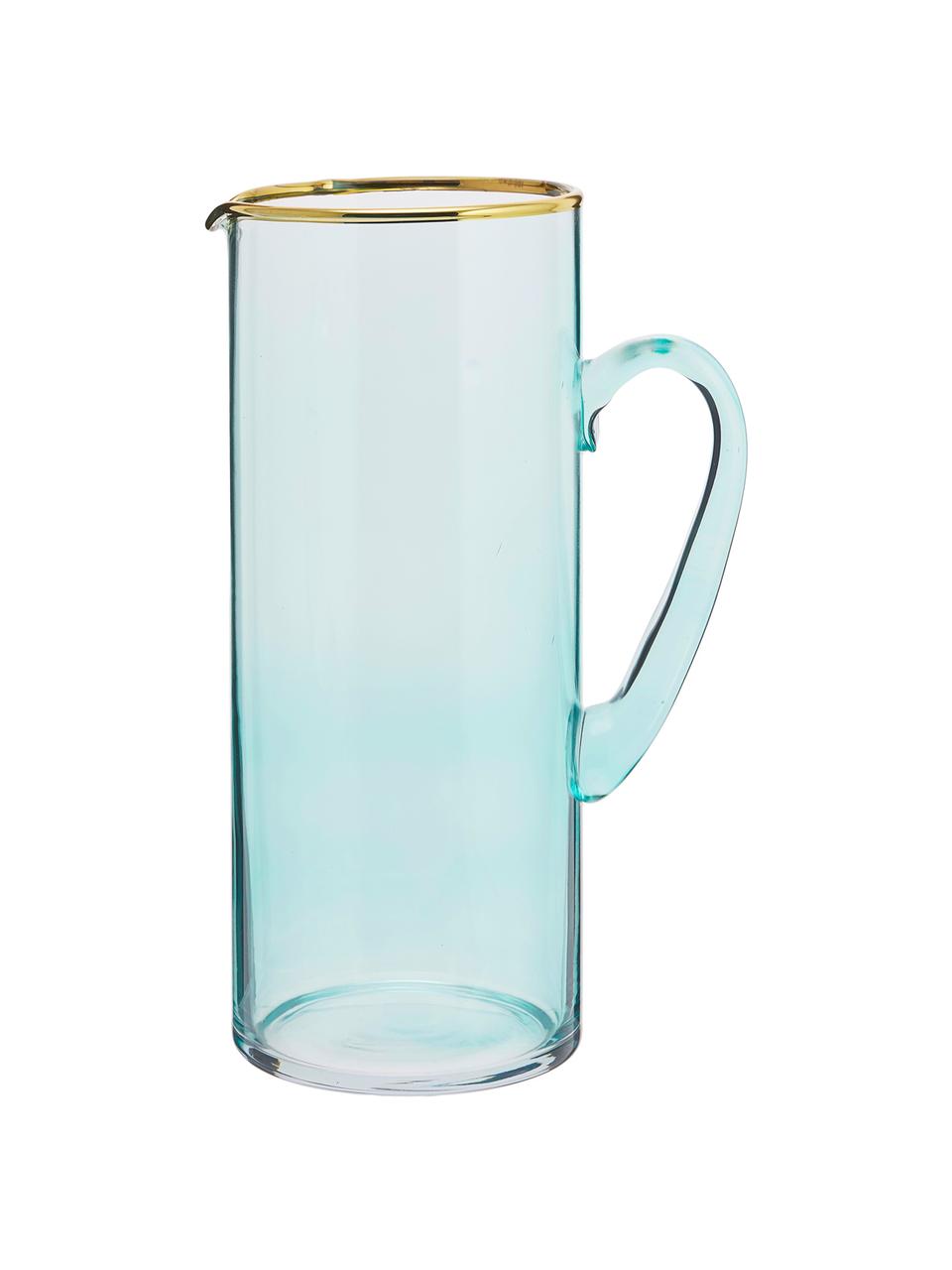 Karaf Chloe in blauw met goudkleurige rand, 1.6 L, Glas, Lichtblauw, H 25 cm