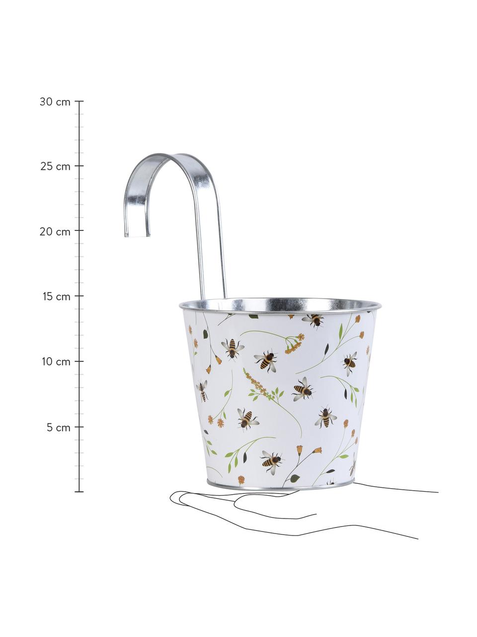 Kleine plantenpot met haken Bee, Gecoat metaal, Wit, B 16 cm x H 26 cm