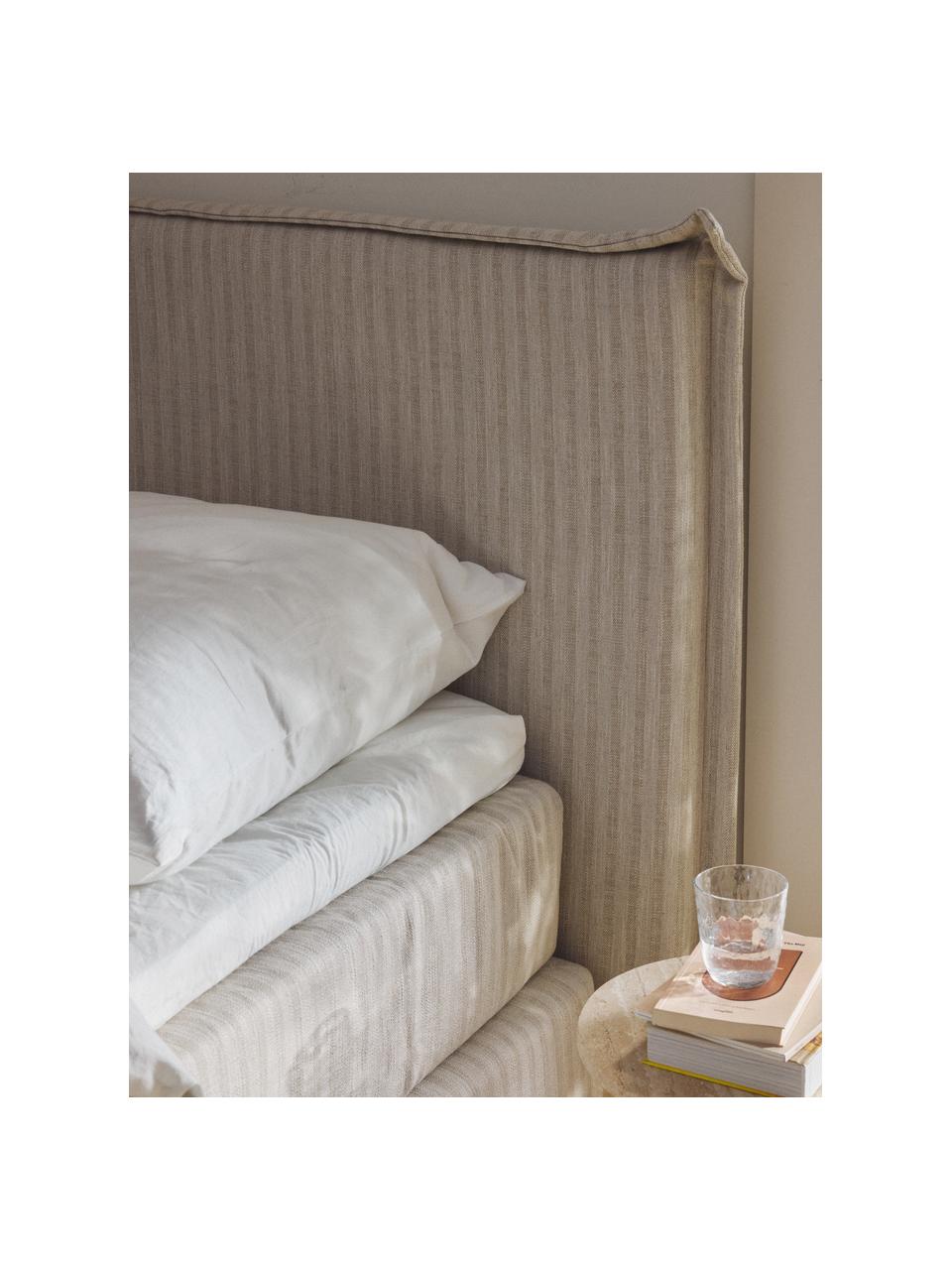 Boxspring bed Emily, Bekleding: 52% polyester, 32% viscos, Matras: 5-zones pocketvering, Poten: massief gelakt berkenhout, Geweven stof in lichtbeige tinten, B 140 x L 200 cm, hardheidsgraad H2