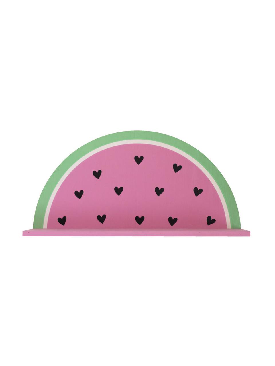 Wandregal Watermelon, Holz, beschichtet, Pink, Grün, Schwarz, Weiß, 37 x 19 cm